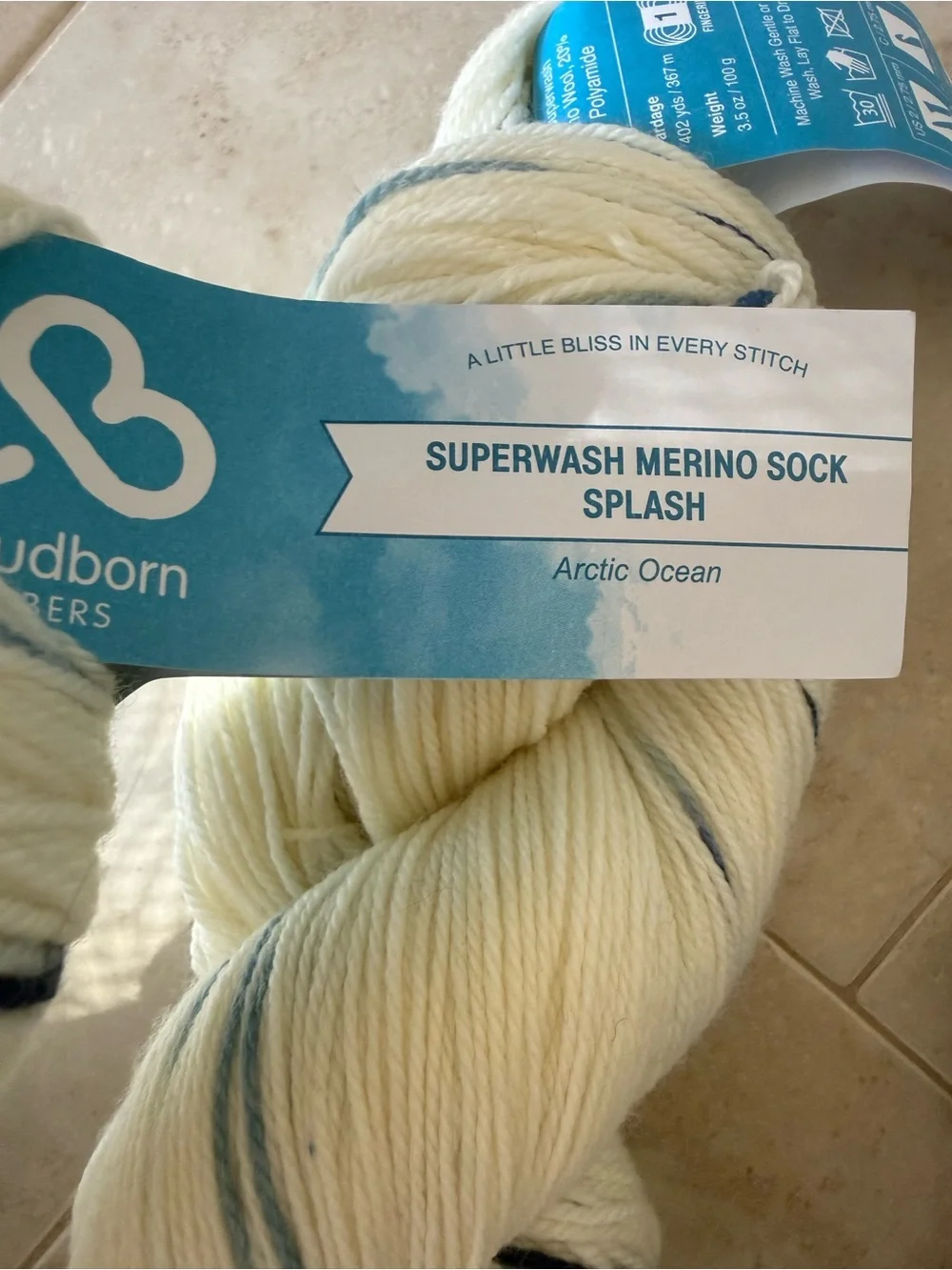 Superwash Merino Sock Splash Yarn - Arctic Ocean (Cream with Blue)